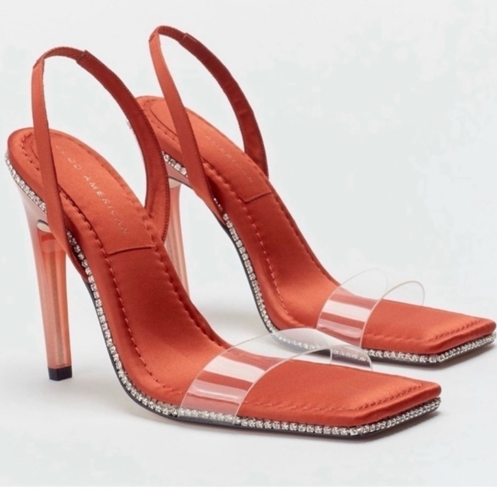 GOOD AMERICAN Crystal Crush Lucite Slingback Stiletto Sandals/Ombre Heels 5.5
